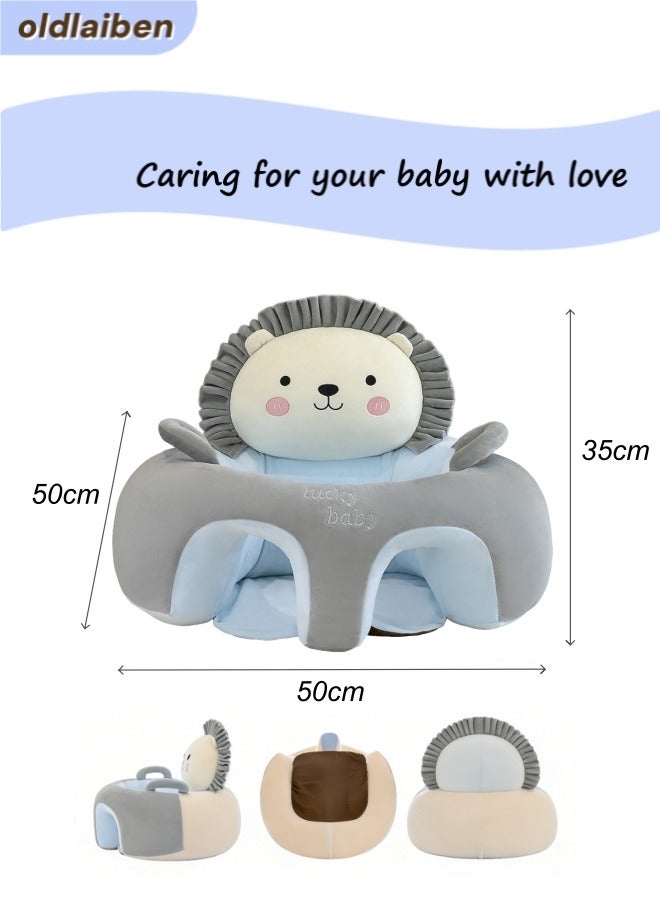 الدليبن كرسي جلوس تعليمي للطفل، أريكة مقعد دعم جلوس الطفل الرضيع، أريكة جلوس تعليمية كرتونية لطيفة للرضع - قماش كريستالي قابل للتنفس، هدية مثالية للطفل الصغير （رمادي） - Image 2