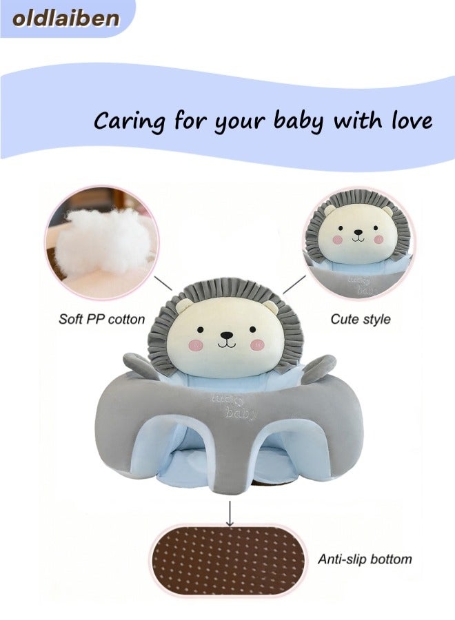 الدليبن كرسي جلوس تعليمي للطفل، أريكة مقعد دعم جلوس الطفل الرضيع، أريكة جلوس تعليمية كرتونية لطيفة للرضع - قماش كريستالي قابل للتنفس، هدية مثالية للطفل الصغير （رمادي） - Image 3