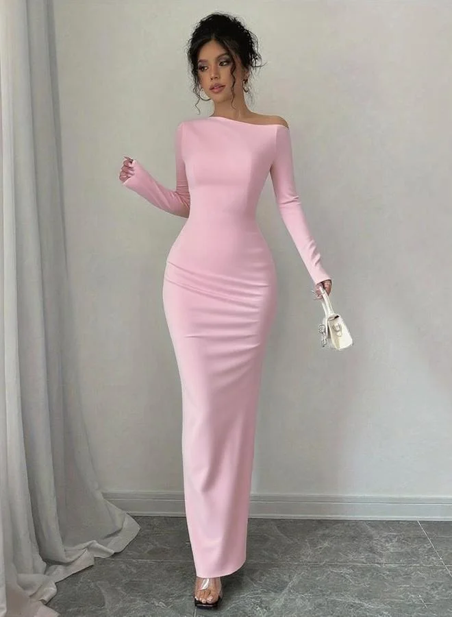 Take Two Take Two Solid Pink Bodycon Maxi Dress