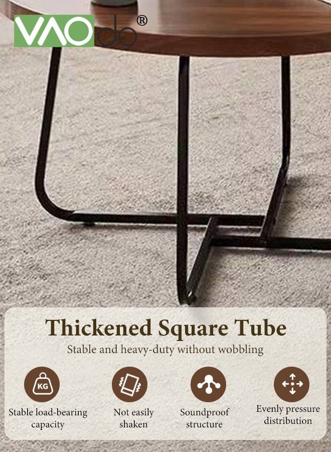 فاو دو طاولتان دائريتان للقهوة، طاولات جانبية بإطار فولاذي لغرفة المعيشة أو غرفة النوم أو الشرفة، طاولات غرفة المعيشة بأثاث خشبي وإطار معدني، طاولات جانبية متينة قابلة للتكديس، سهلة التجميع - Image 2