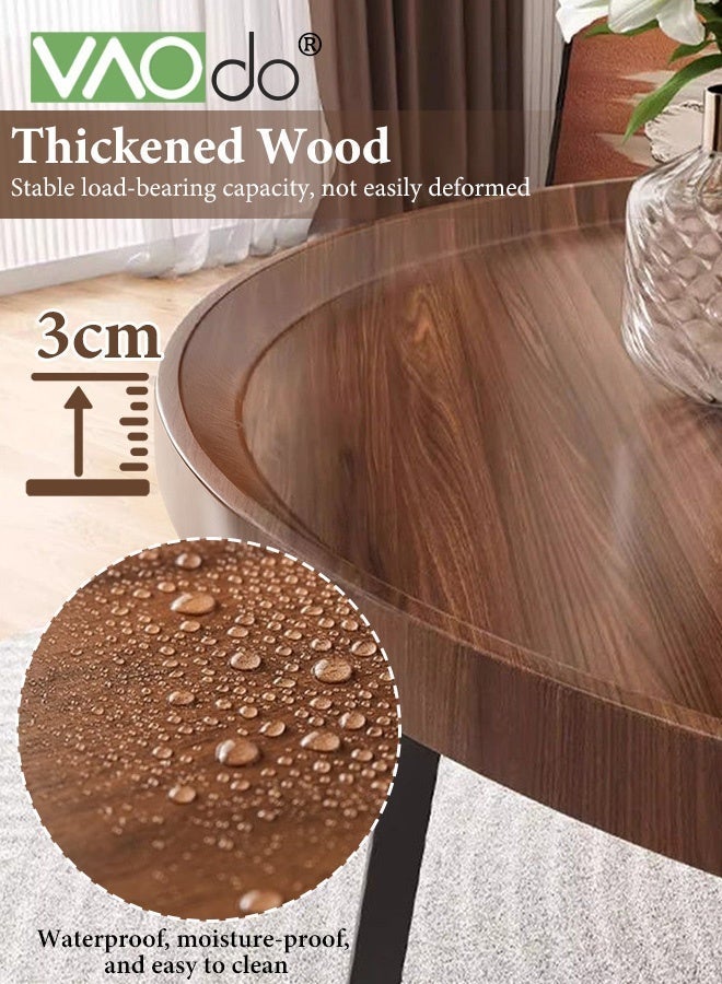 فاو دو طاولتان دائريتان للقهوة، طاولات جانبية بإطار فولاذي لغرفة المعيشة أو غرفة النوم أو الشرفة، طاولات غرفة المعيشة بأثاث خشبي وإطار معدني، طاولات جانبية متينة قابلة للتكديس، سهلة التجميع - Image 4