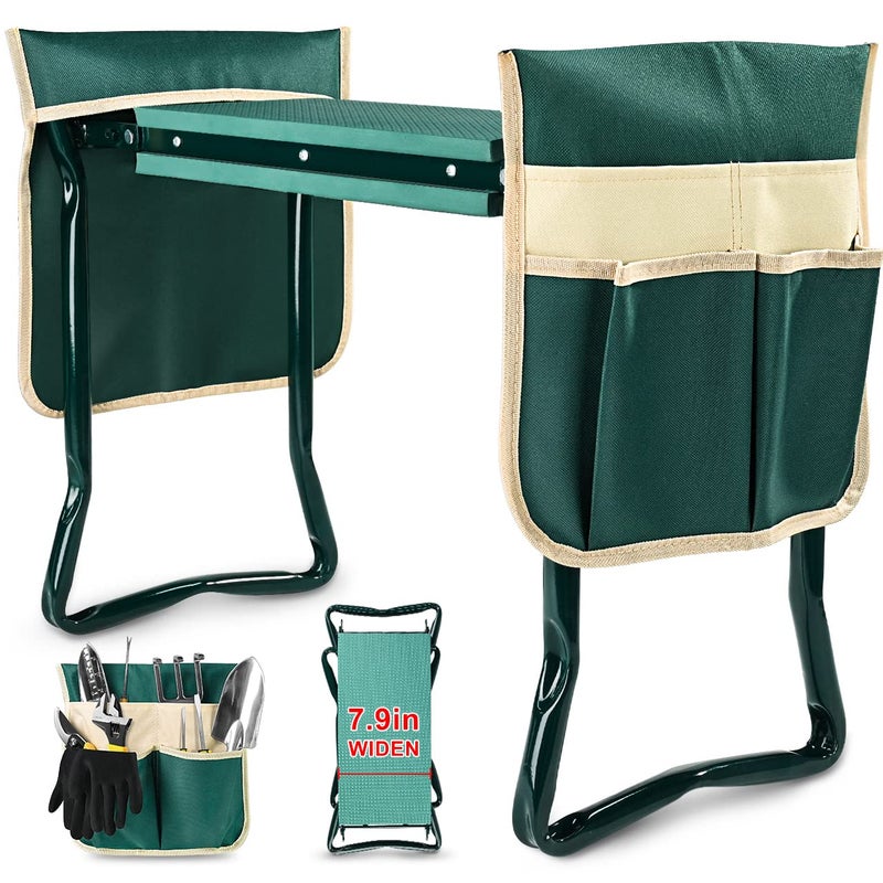 KVR Upgraded Garden Kneeler and Seat with Thicken & Widen Soft Kneeling Pad,Heavy Duty Foldable Gardener Stool with 2 Tool Pouches,Gardening Gifts for Women Mom Men SeniorsÂ¡Â­â€¦ - Image 1