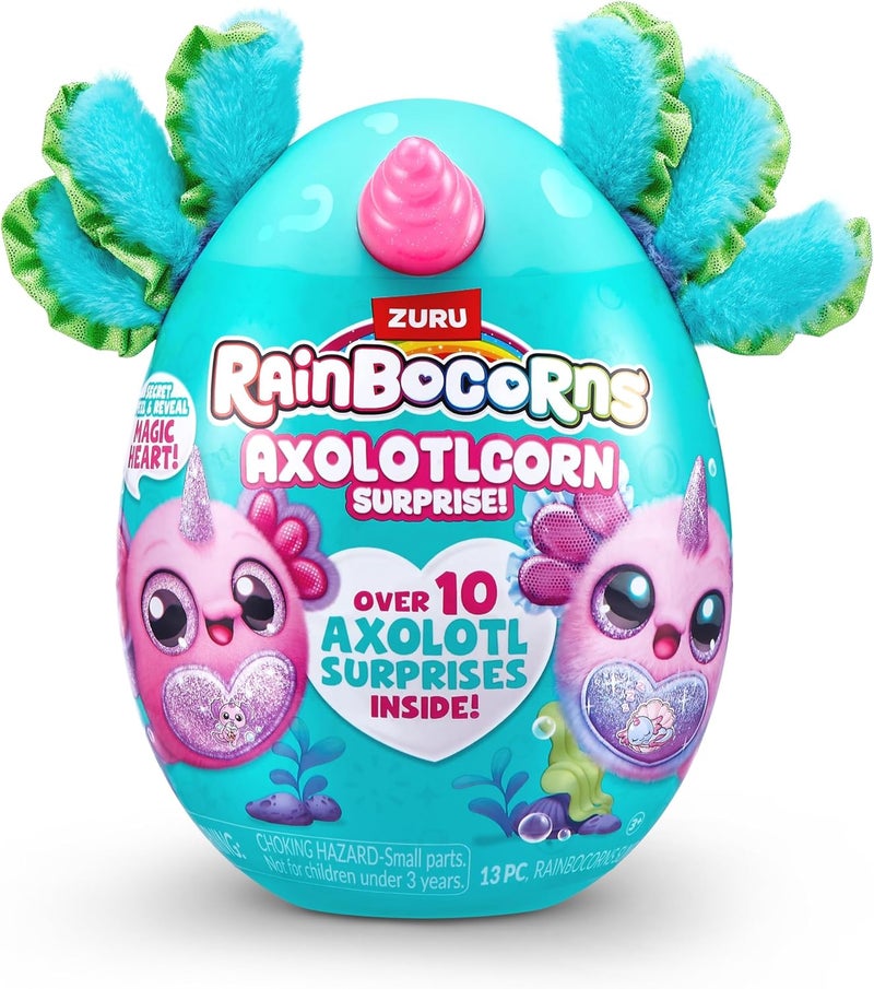 راينبوكورنز لعبة Rainbocorns Axolotlcorn Surprise Plush مع Baby Boo-Boocorn و10 مفاجآت ممتعة، لعبة بيضة ناعمة قابلة للفقس مع قلب سحري وإكسسوارات - اجمع جميع شخصيات Axolotl الستة - Image 2