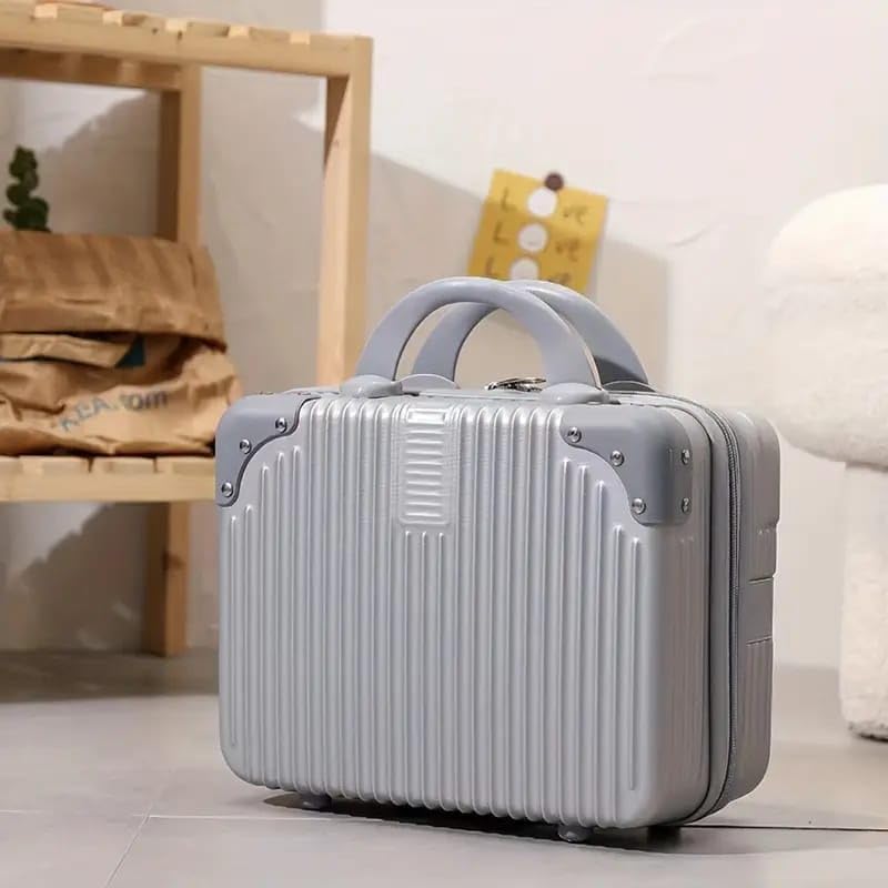 SUNBEET Portable Hard Shell Makeup Box/Cosmetic Travel Case, Small Travel Hand Luggage With Elastic Band, Mini Abs Carrying Makeup Case Suitcase (T-Silver, 5 Cm) - Image 1