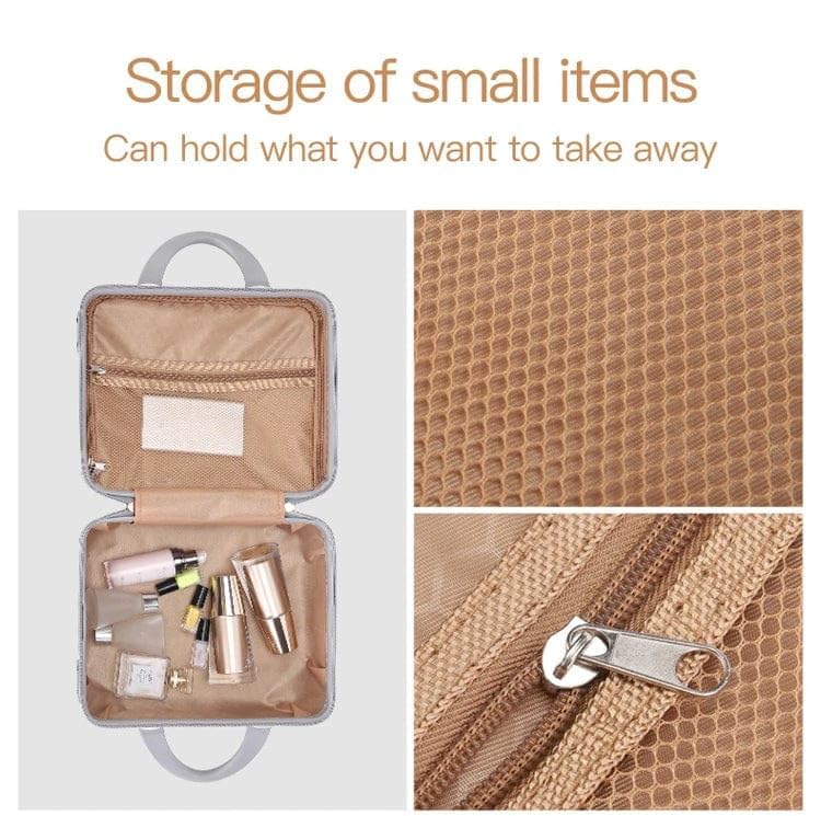 SUNBEET Portable Hard Shell Makeup Box/Cosmetic Travel Case, Small Travel Hand Luggage With Elastic Band, Mini Abs Carrying Makeup Case Suitcase (T-Silver, 5 Cm) - Image 3
