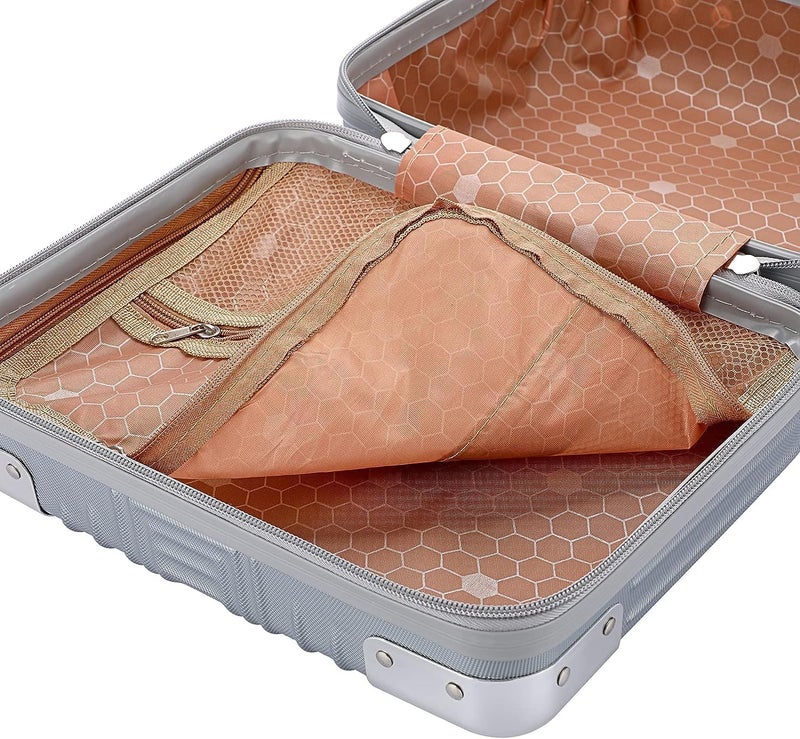 SUNBEET Portable Hard Shell Makeup Box/Cosmetic Travel Case, Small Travel Hand Luggage With Elastic Band, Mini Abs Carrying Makeup Case Suitcase (T-Silver, 5 Cm) - Image 2