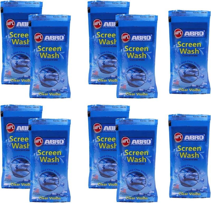 Abro Windshield Car Wash Additive Fluid Concentrate Liquid Wipers Lubricated Streak Free & Anti Wiper Judder Formula Auto Detergent Glass Cleaner (10 Pcs) - Image 1