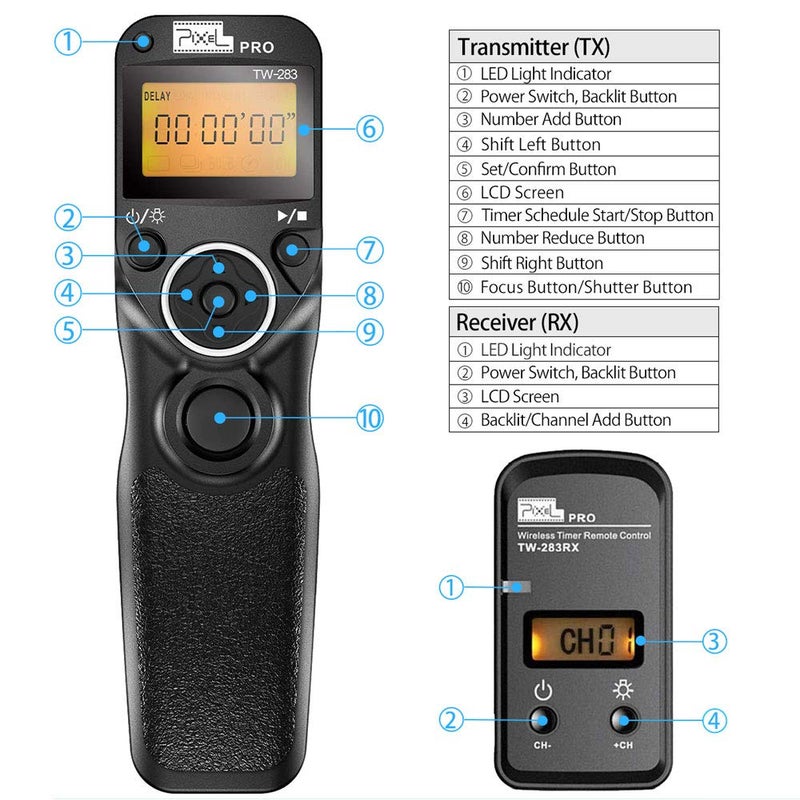 Pixel TW-283 DC0 Wireless Camrea Shutter Release Remote Control Compatible for Nikon Cameras D800 D810 D850 D700 D500 D300 - Image 2