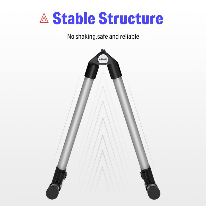 Donner Guitar Stand Acoustic,Folding Metal Electric Stands & Hangers,Bass Classical Travel Guitar Stand adjust for 30" 40" Mandolin, Bass, Banjo, Ukulele (Gray) - DS-1 - Image 4