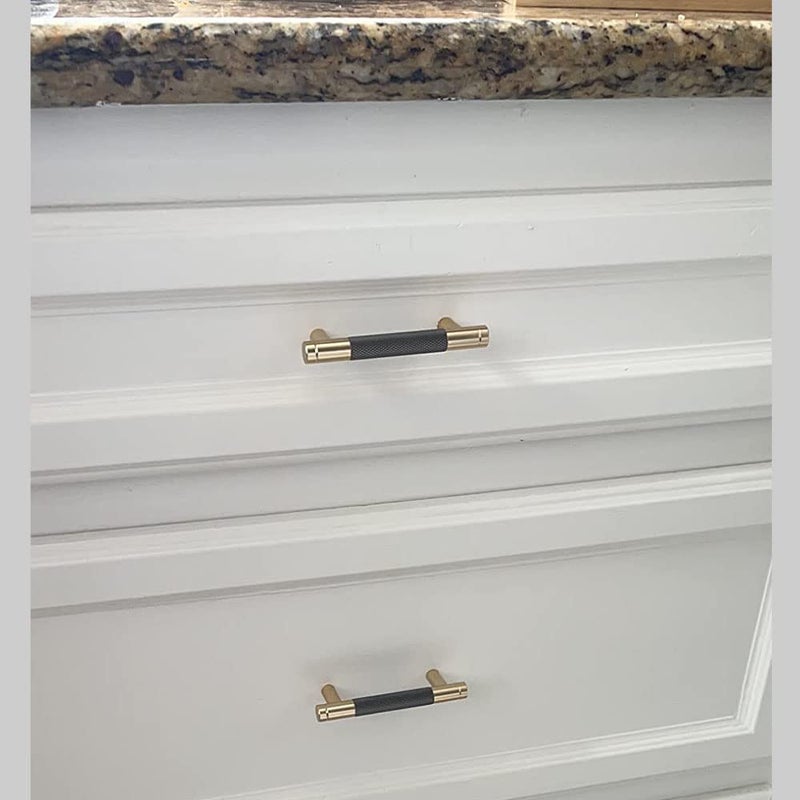 Gutuwellea 50 Pack 3 3/4 Inch 96 mm Gold and Black Cabinet Handles Cabinet Pulls Aluminum Handles Knurled Drawer Pulls Oxidation Finish with Diamond Pattern 5"" Length 3.75 Inch Hole Center - Image 3