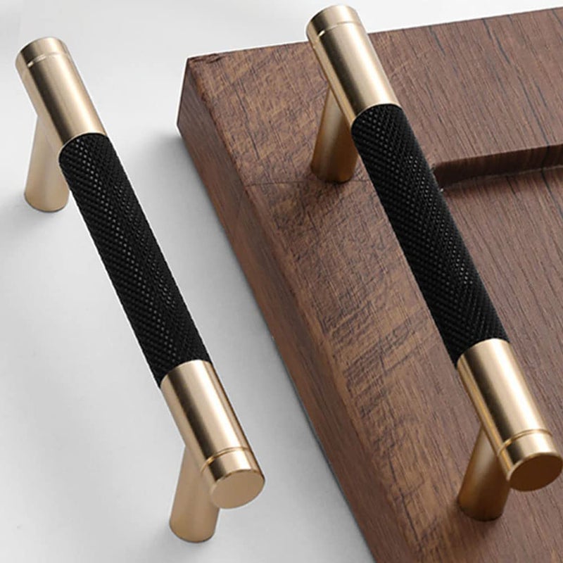 Gutuwellea 50 Pack 3 3/4 Inch 96 mm Gold and Black Cabinet Handles Cabinet Pulls Aluminum Handles Knurled Drawer Pulls Oxidation Finish with Diamond Pattern 5"" Length 3.75 Inch Hole Center - Image 1