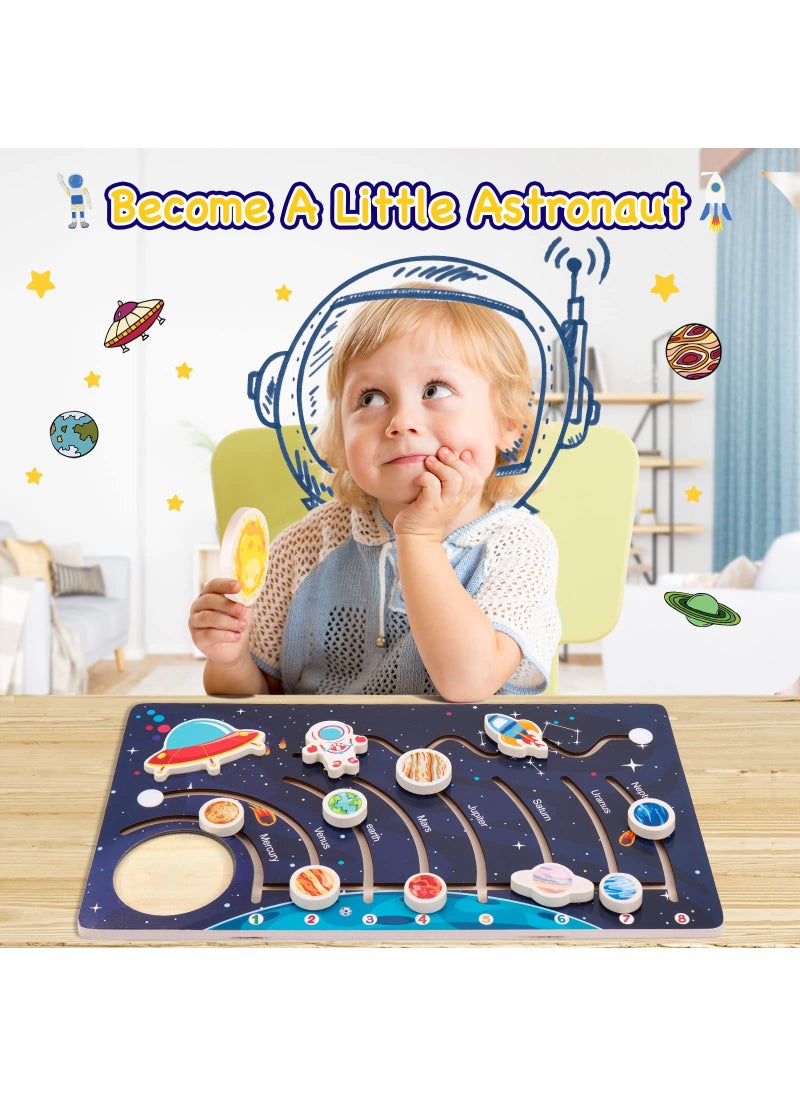 KASTWAVE - Wooden Solar System Puzzles, for Kids Ages 3-5, Toddlers Planet Outer Space Toys Preschool Learning Activities Montessori Educational Toys Space Busy Board Gifts for Boys Girls, 8.7 x 15.75 inches - Image 1