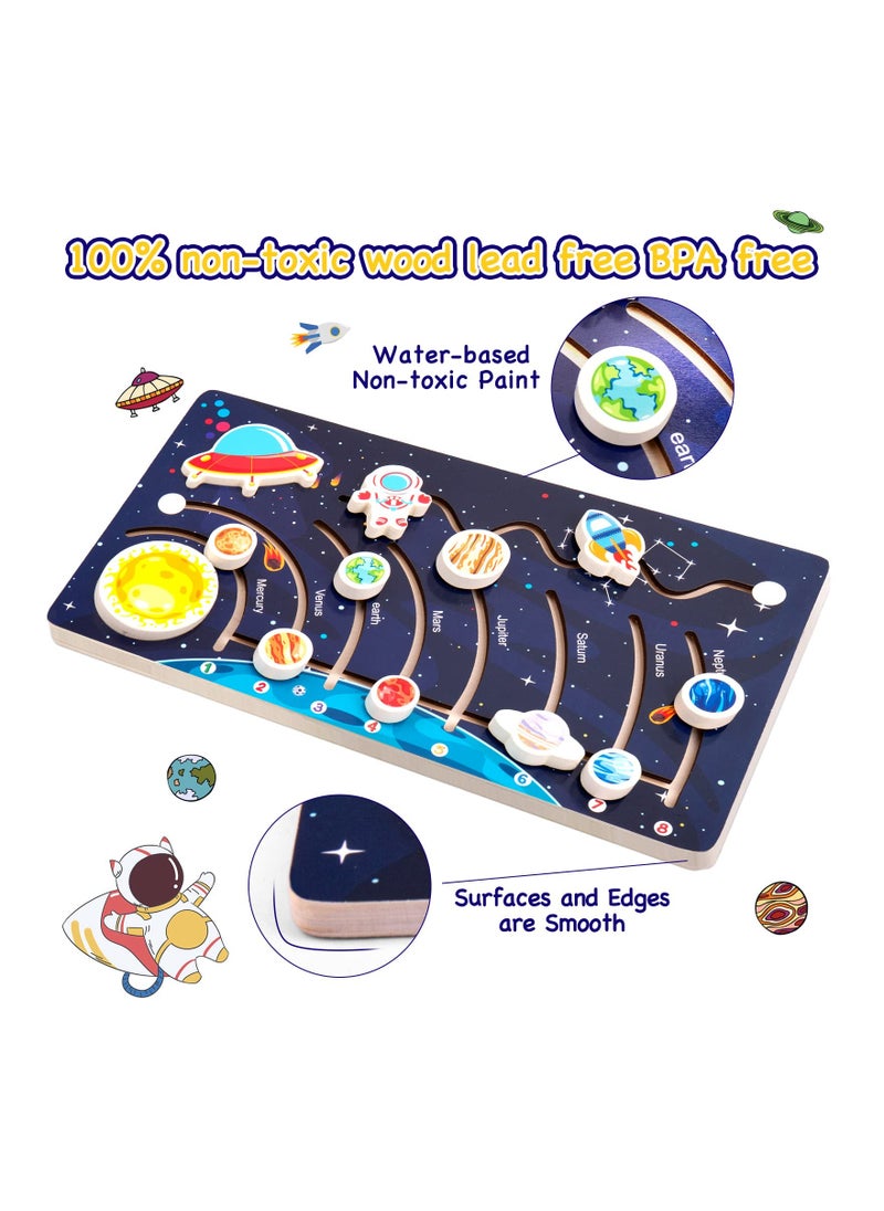 KASTWAVE - Wooden Solar System Puzzles, for Kids Ages 3-5, Toddlers Planet Outer Space Toys Preschool Learning Activities Montessori Educational Toys Space Busy Board Gifts for Boys Girls, 8.7 x 15.75 inches - Image 1