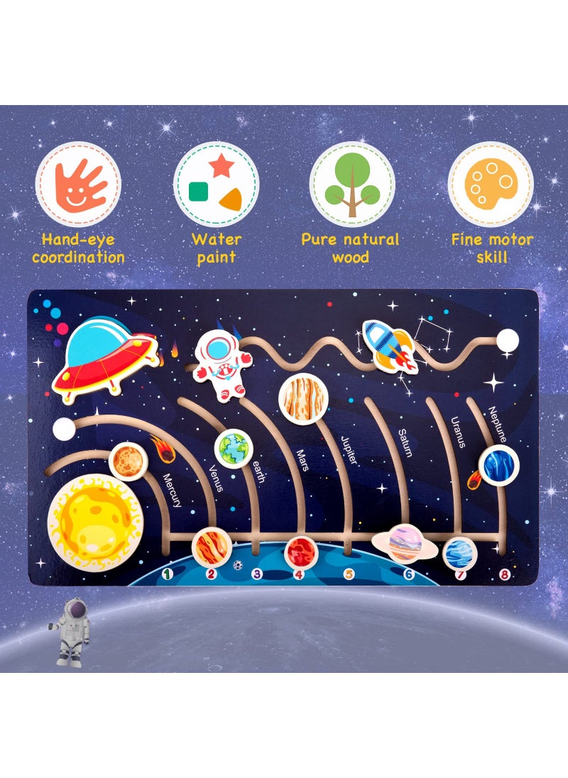 KASTWAVE - Wooden Solar System Puzzles, for Kids Ages 3-5, Toddlers Planet Outer Space Toys Preschool Learning Activities Montessori Educational Toys Space Busy Board Gifts for Boys Girls, 8.7 x 15.75 inches - Image 1