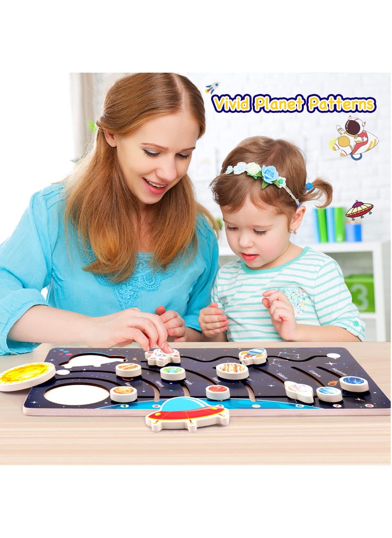 KASTWAVE - Wooden Solar System Puzzles, for Kids Ages 3-5, Toddlers Planet Outer Space Toys Preschool Learning Activities Montessori Educational Toys Space Busy Board Gifts for Boys Girls, 8.7 x 15.75 inches - Image 1