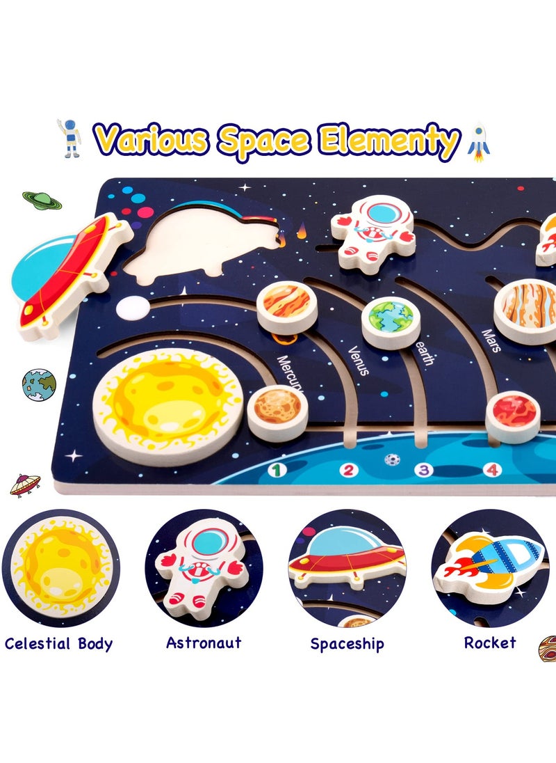 KASTWAVE - Wooden Solar System Puzzles, for Kids Ages 3-5, Toddlers Planet Outer Space Toys Preschool Learning Activities Montessori Educational Toys Space Busy Board Gifts for Boys Girls, 8.7 x 15.75 inches - Image 1