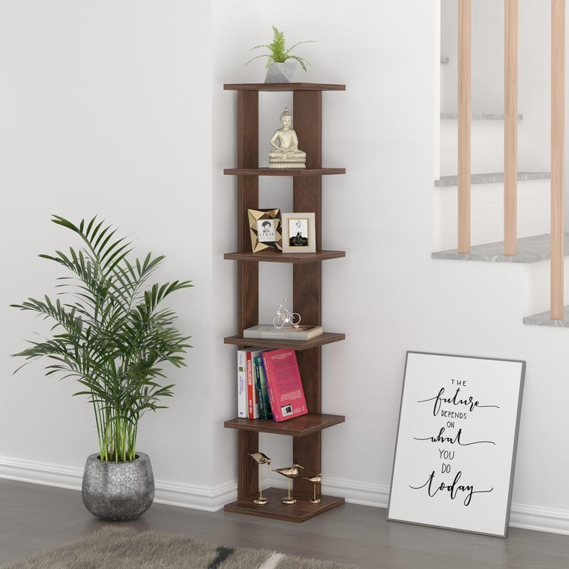 BLUEWUD Braine Engineered Wood Multipurpose Wall Decor Floating Free Standing Shelf Display Rack Decorative Hall Dcor for Living Room Home Furniture 6 Square Shelves Brown Maple