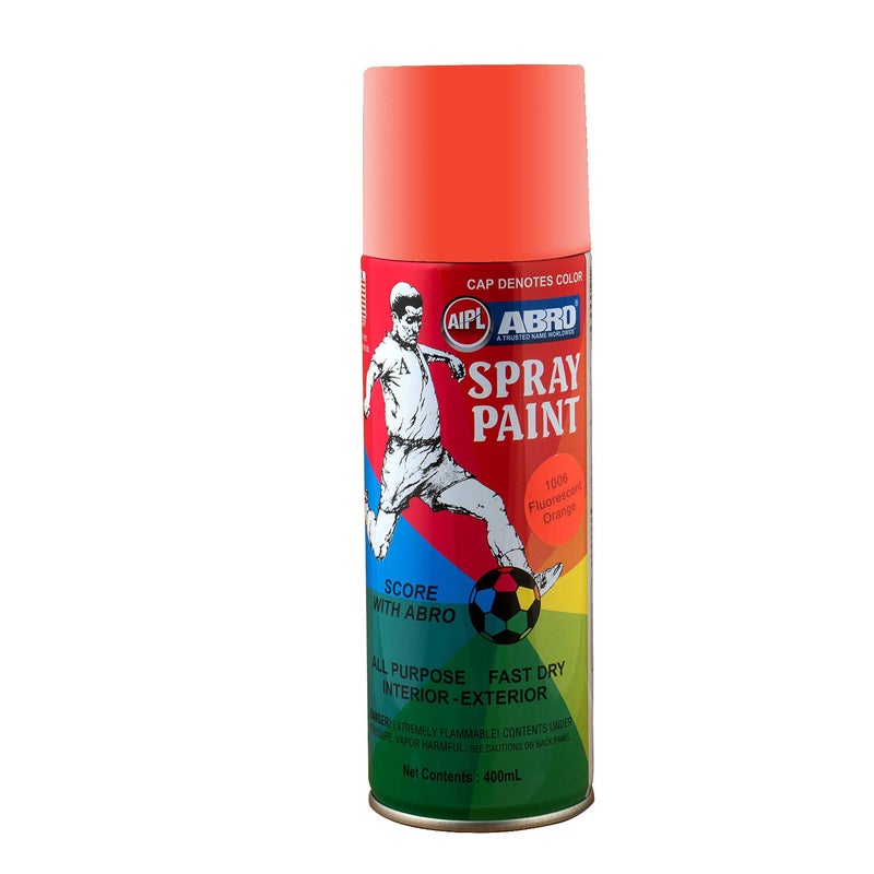 Abro SP-1006 Multipurpose Colour Spray Paint Can (400ml, Fluorescent Orange) DIY Quick Drying for Metal, Wood, Walls, Automotive Cars and Bikes - Image 1