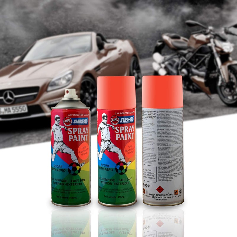 Abro SP-1006 Multipurpose Colour Spray Paint Can (400ml, Fluorescent Orange) DIY Quick Drying for Metal, Wood, Walls, Automotive Cars and Bikes - Image 5