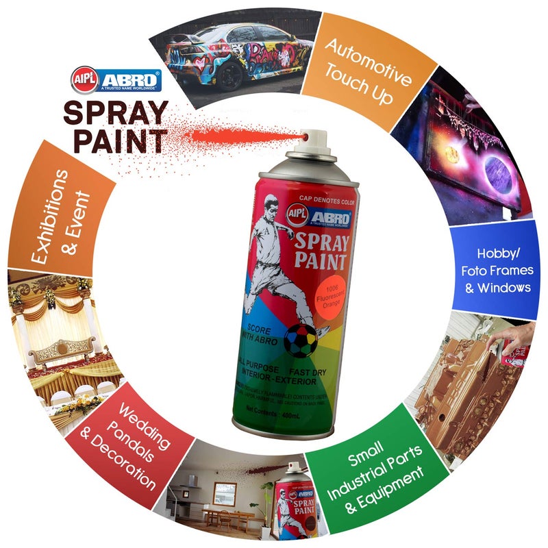 Abro SP-1006 Multipurpose Colour Spray Paint Can (400ml, Fluorescent Orange) DIY Quick Drying for Metal, Wood, Walls, Automotive Cars and Bikes - Image 2