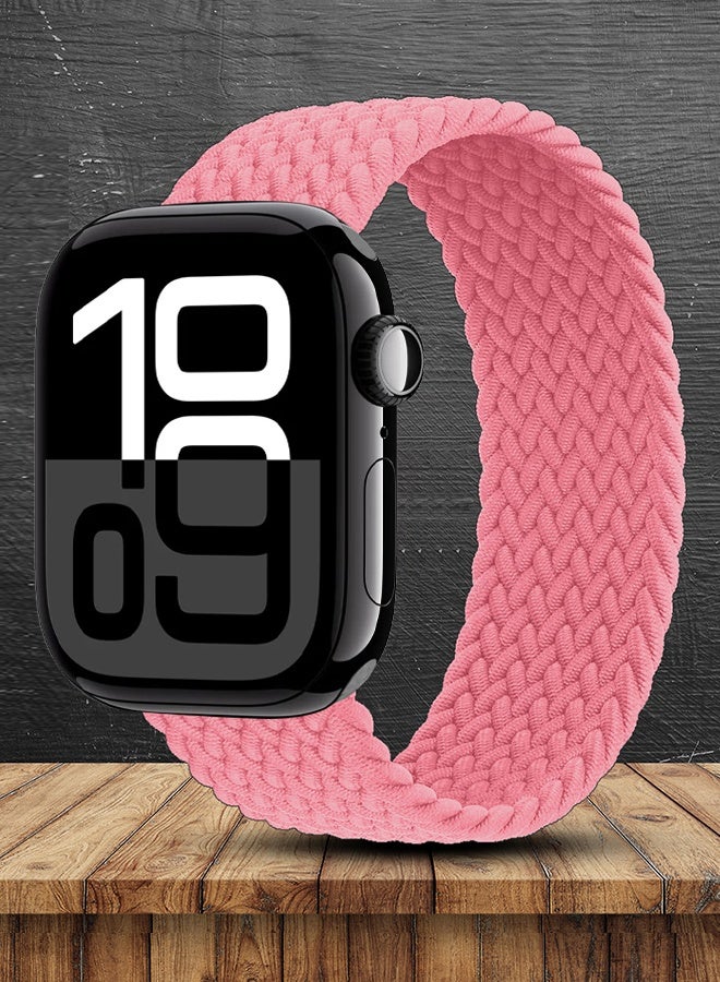 Braided Nylon Solo Loop Band 42mm 44mm 45mm 49mm Wrist Size 135-140mm Compatible with Apple Watch Series 1-9 SE Ultra 1 Ultra 2 - Pink - Image 5
