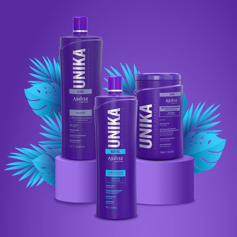 Agilise أجيليس - جل تصفيف الشعر الأزرق أونيكا - مكواة شعر بلون أشقر - علاج كيراتين مع زيت أوجون وزهري - نباتي - بدون أصفر - 33.8 أونصة سائلة/1 لتر - Image 2