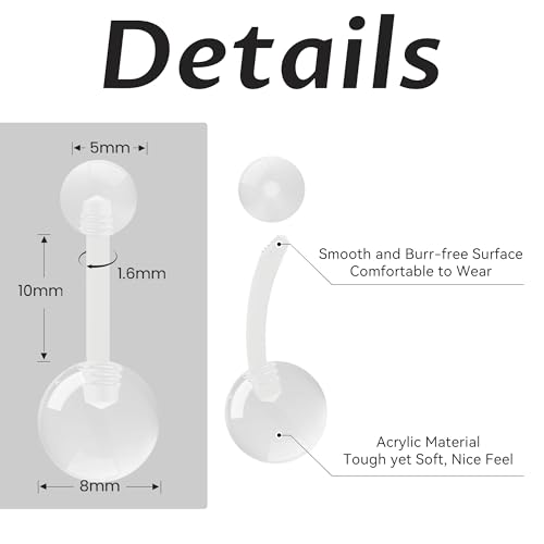 CrazyPiercing Transparent 14 Gauge Clear Acrylic Belly Button Ring Retainer (8 PCS) - Image 2