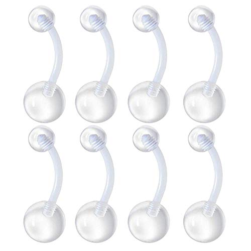 CrazyPiercing Transparent 14 Gauge Clear Acrylic Belly Button Ring Retainer (8 PCS) - Image 1