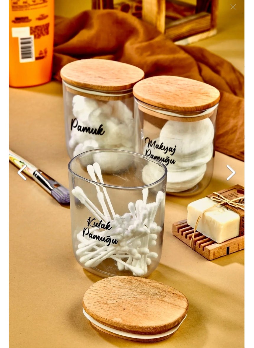 Fbz Home 3-Piece Wooden Cover Cotton Bud & Make-up Cotton Storage Box - Organizer 400 ml Acrylic  - Image 1