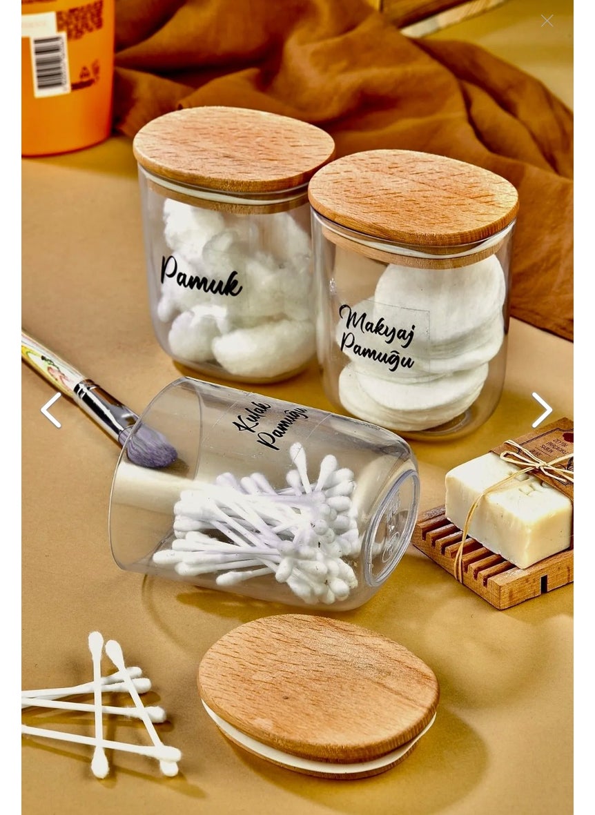 Fbz Home 3-Piece Wooden Cover Cotton Bud & Make-up Cotton Storage Box - Organizer 400 ml Acrylic  - Image 3