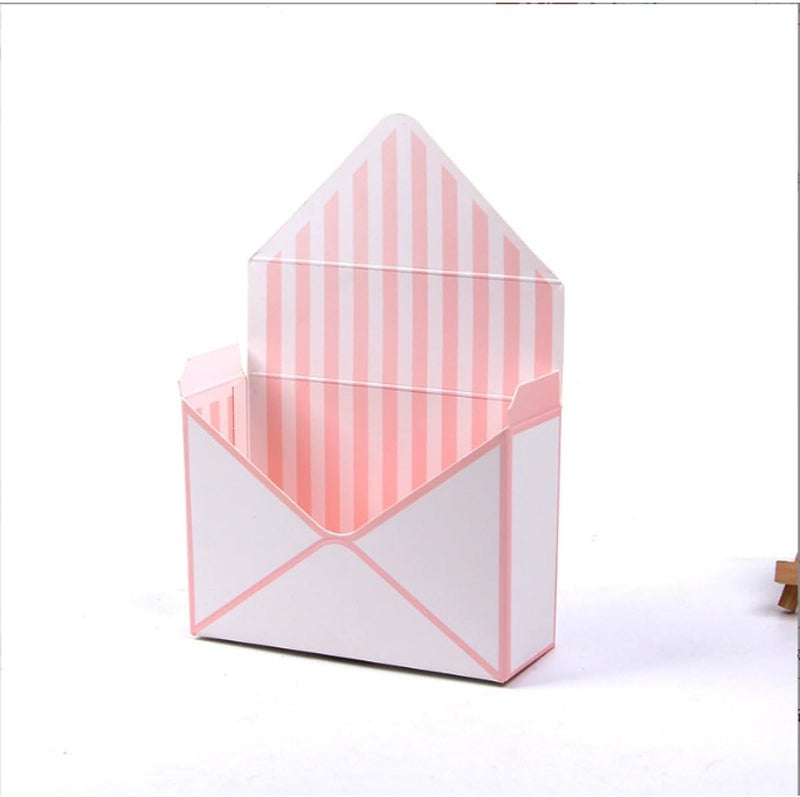SECFOU 4 Pieces Flower Bouquet Envelope Boxes Set Sturdy Paper Flower Wrapping Boxes with Pink and Blue Striped Designs for Wedding Shop and Packaging - Image 3