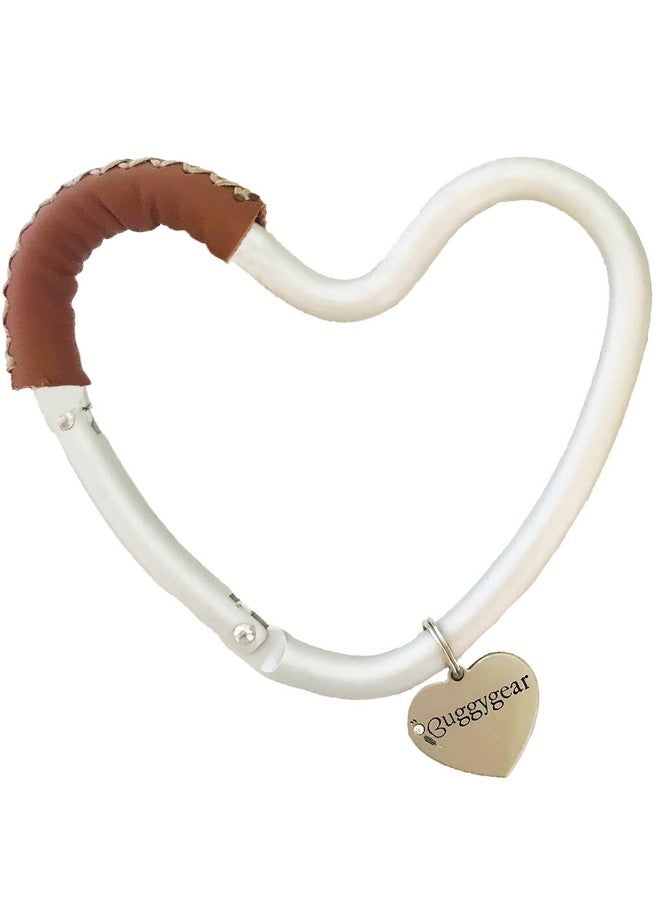 Kidco Buggy Heart Hook by BUGGYGEAR Silver Aluminum/Brown Leather- The Perfect Way to Carry Your Baby Diaper Bag - Use The Hook on Your Stroller Handle Bars and Let The Hooks Do The Work Buggy Gear - Image 1