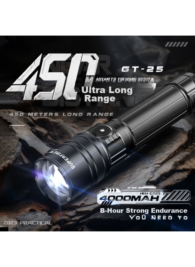 Supfire Gt25 High-intensity Flashlight With Zoom, Long-range, Long Battery Life, Outdoor, Rechargeable, Portable, Emergency Lighting For Home Use - Image 1