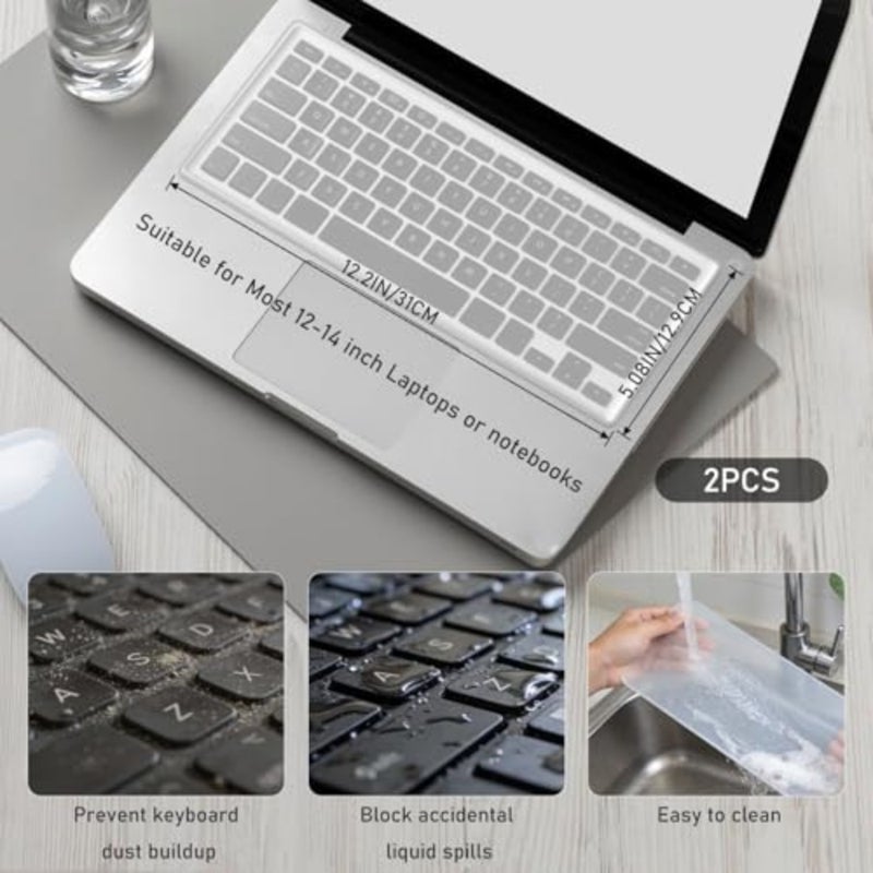Laptops 2pcs Clear Keyboard Cover Skin, Ultra Thin Silicone Waterproof Dustproof Protector for 12-14 Inch Laptops Keyboards, Washable Transparent Keyboard Skin L:12.2 x W:5.08 - Image 2