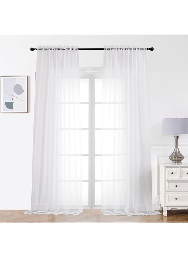 إيروريكس ستائر شفافة لغرفة المعيشة، ستائر شفافة بيضاء لغرفة المعيشة، ستائر شفافة شبه شفافة من قماش الكتان، خفيفة وجيدة التهوية لغرفة المعيشة وغرفة النوم والمنزل الريفي، عرض 100 × طول 200 سم - Image 1