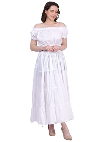 Wevez Women’s 12 Yards White Maxi Skirt for Women American Belly Dance 4 Tiered Cotton White Flowy Skirt Long - Image 3