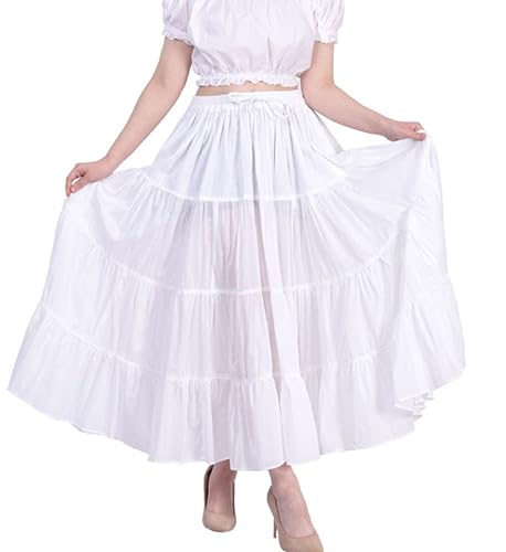 Wevez Women’s 12 Yards White Maxi Skirt for Women American Belly Dance 4 Tiered Cotton White Flowy Skirt Long - Image 2