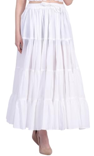 Wevez Women’s 12 Yards White Maxi Skirt for Women American Belly Dance 4 Tiered Cotton White Flowy Skirt Long - Image 1