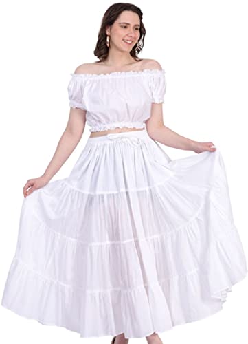 Wevez Women’s 12 Yards White Maxi Skirt for Women American Belly Dance 4 Tiered Cotton White Flowy Skirt Long - Image 4