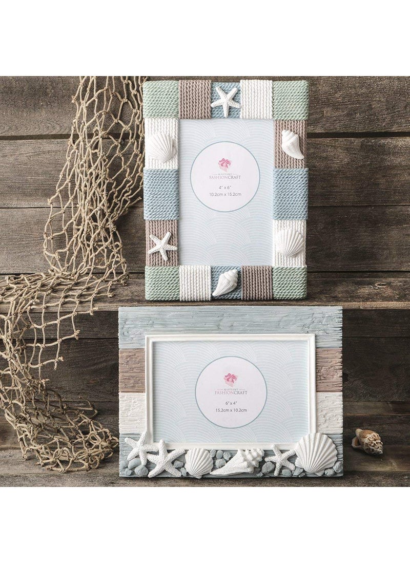 Beach Sea Ocean Shell Themed Picture Frames ~ Set of 2 Frames ~ for 4x6 ~ Vertical ~ and 6x4 ~ Horizontal ~ Photos Perfect for Wedding Summer Vacation Graduation Or Completing Beach Themed D?cor