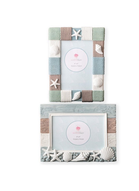Beach Sea Ocean Shell Themed Picture Frames ~ Set of 2 Frames ~ for 4x6 ~ Vertical ~ and 6x4 ~ Horizontal ~ Photos Perfect for Wedding Summer Vacation Graduation Or Completing Beach Themed D?cor