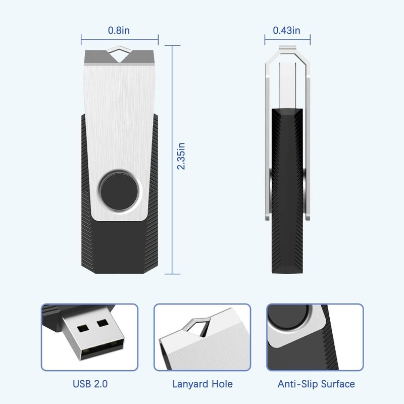 RAOYI 8GB USB 2.0 Flash Drive Swivel Metal Memory Stick Thumb Drive for Data Storage (Black) - Image 2