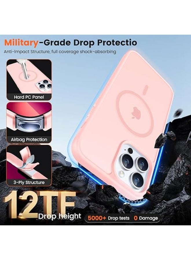 Compatible with iPhone 15 Pro Max Magnetic Case, [Magsafe Compatible] Slim Clear Matte Shockproof Drop Resistant Case for Girls, Women, Boys, (Pink) - Image 3