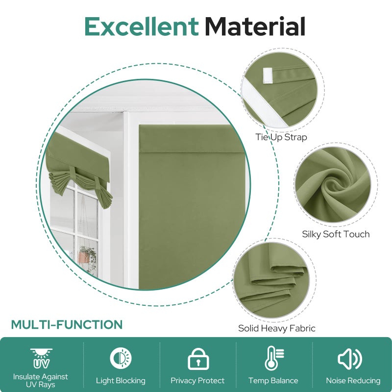HOMEIDEAS HOMEIDEAS Sage Green French Door Curtain  Privacy Door Curtains for Door Window  French Door Blinds for Glass Door  Thermal Insulated Tie Up Shades Window Curtains for Bedroom  26 X 40 Inch 1 Panel - Image 5