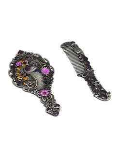 immatgar immatgar pharaonic Peafowl makeup pocket mirror with comb ancient Egyptian souvenirs gifts for women and mother from Egypt (Peafowl 2 - Silver - 13.5 CM Tall)  - Image 3