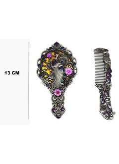 immatgar immatgar pharaonic Peafowl makeup pocket mirror with comb ancient Egyptian souvenirs gifts for women and mother from Egypt (Peafowl 2 - Silver - 13.5 CM Tall)  - Image 2