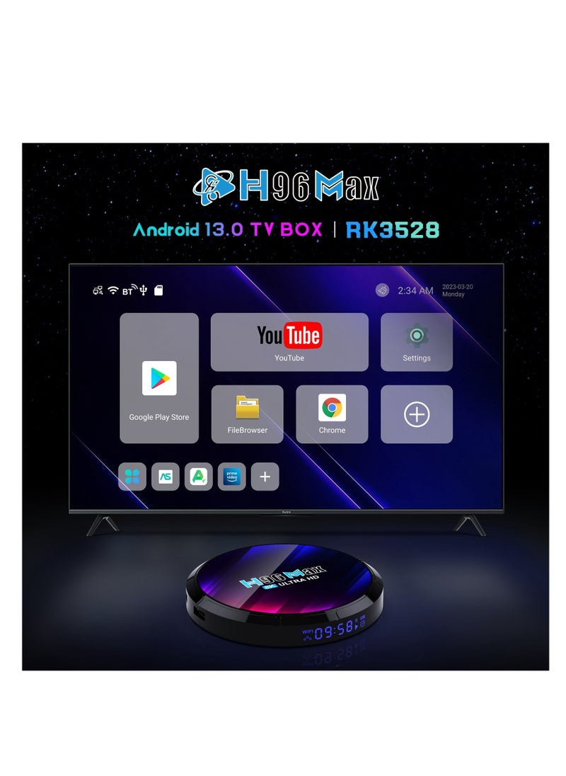 AMBERJACK - H96 Max 8K Ultra HD Smart TV Box Android 13.0 Media Player with Remote Control, RK3528 Quad-Core, 4GB+64GB - Image 1