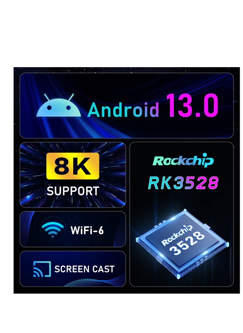 AMBERJACK - H96 Max 8K Ultra HD Smart TV Box Android 13.0 Media Player with Remote Control, RK3528 Quad-Core, 4GB+64GB - Image 1