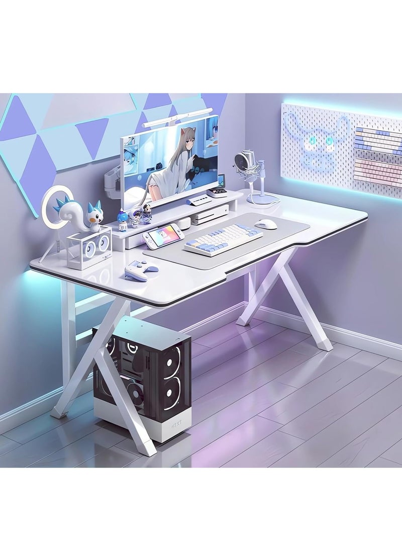 MIXDE Gaming Desk,Home Office Desk,Simple Game Table for Home Bedroom Table,Gamer Workstation,Ideal for Students Writing Study Table,White  - Image 1