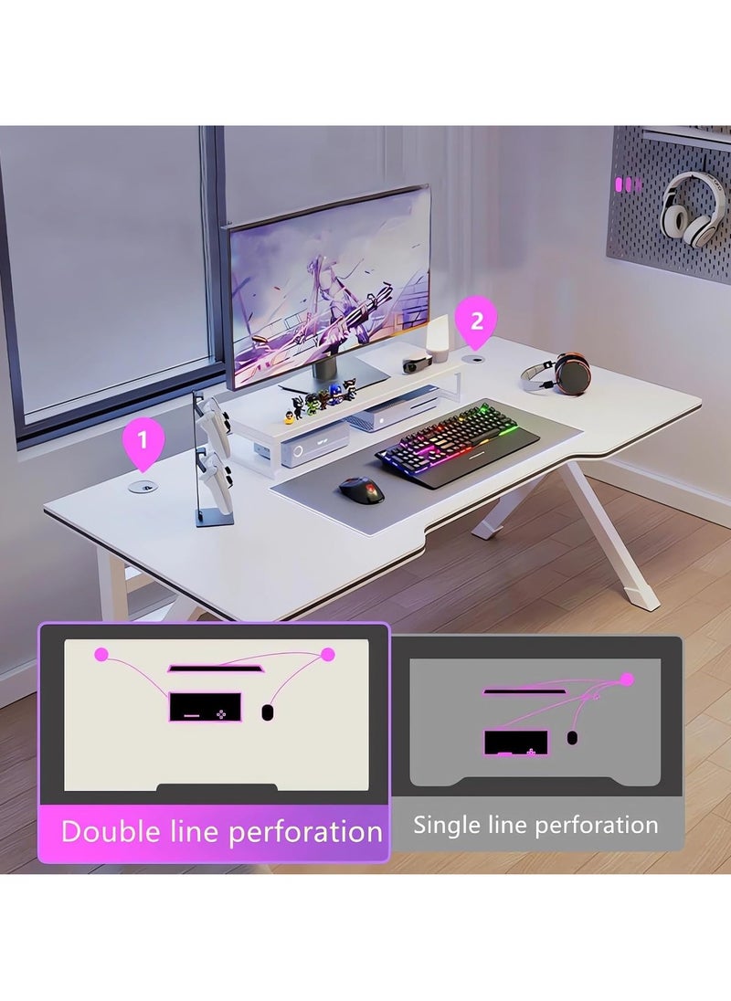 MIXDE Gaming Desk,Home Office Desk,Simple Game Table for Home Bedroom Table,Gamer Workstation,Ideal for Students Writing Study Table,White  - Image 3
